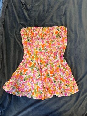 Princess Polly Floral Strapless Top - Pink, Orange & Green